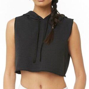 Black Terry Drawstring Sleeveless Hoodie XS